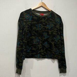 Peanuts Long Sleeve Top Camo Green Print size M